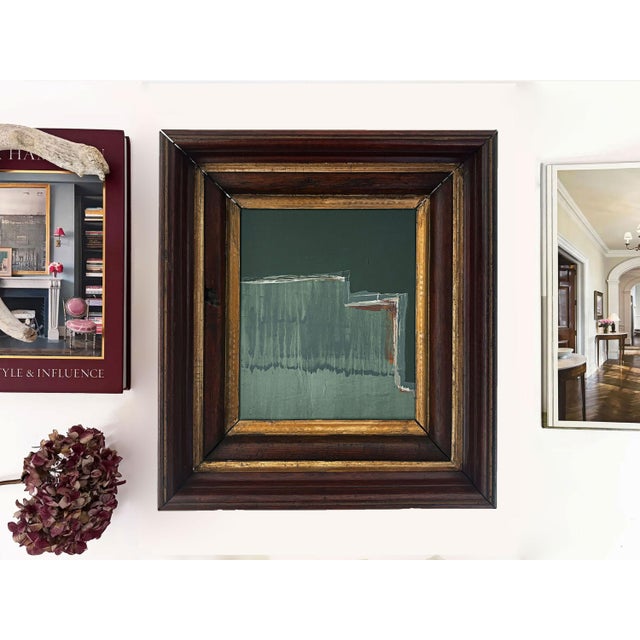 “Cabin Fern" Green Abstract Art in Antique Frame, Transitional Living Room Art by JTS For Sale - Image 4 of 10