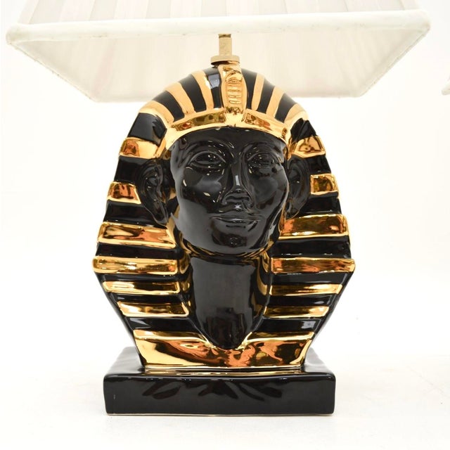Ceramic Vintage Italian Ceramic Pharaoh Table Lamps, 1980s, Set of 2 For Sale - Image 7 of 11