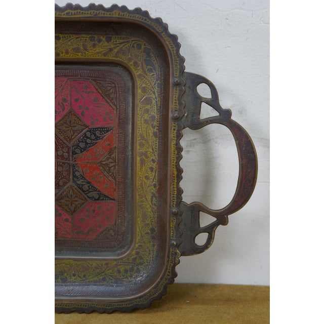 Mid 20th Century Mid 20th Century Indian Etched Brass Peacock Bird Bar Tray, Cups, Tophy Urn & Candlesticks Set- 10 Pieces For Sale - Image 5 of 14