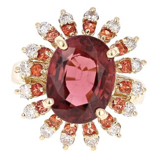 6.23 Carat Tourmaline Sapphire Diamond Yellow Gold Cocktail Ring, Size 7 For Sale