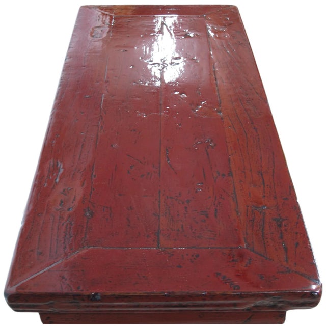 Wood Small Red Antique Stairway Table For Sale - Image 7 of 8