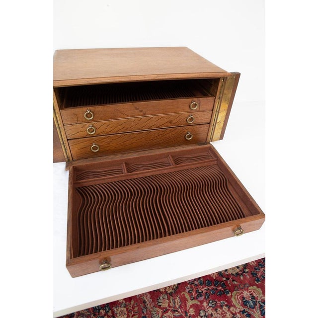 Antique French Oak Cutlery Case for 12 Pieces with 4 Drawers and Lock, 1960s For Sale - Image 6 of 10
