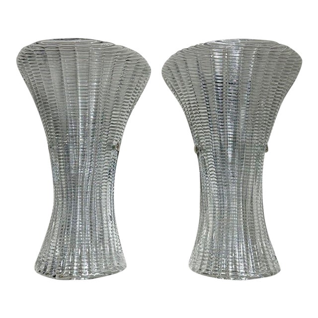 Pair of Modern Clear Glass Textured Murano Glass Sconces For Sale