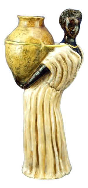 20th Century Majolica Ceramic Sculpture of Woman with Vase from Tanagra Rome, Italy