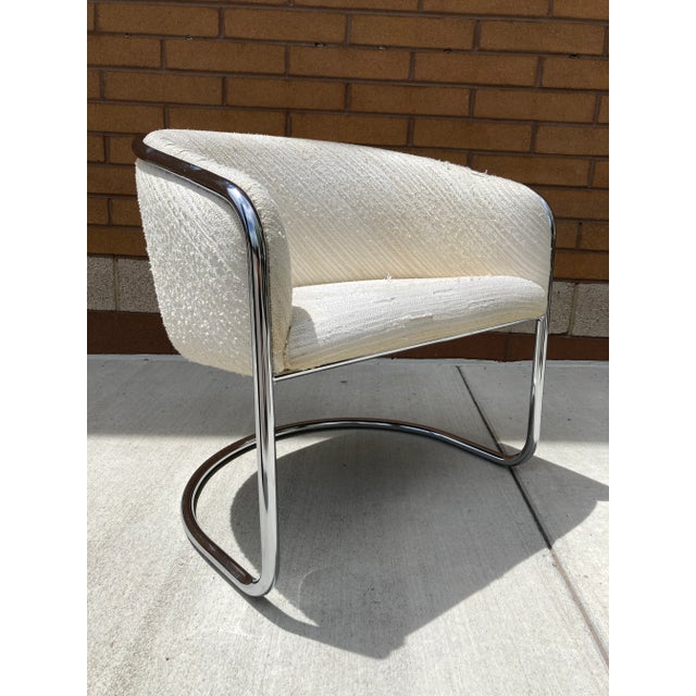 Fine chrome tube cantilever “club tub” lounge chair, design by Joan Burgesses / Anton Lorenz, manufactured by Thonet,...