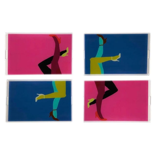 Pump It Up Royal and Berry by Angela Blehm Trays, Set of 4 For Sale In Miami - Image 6 of 6