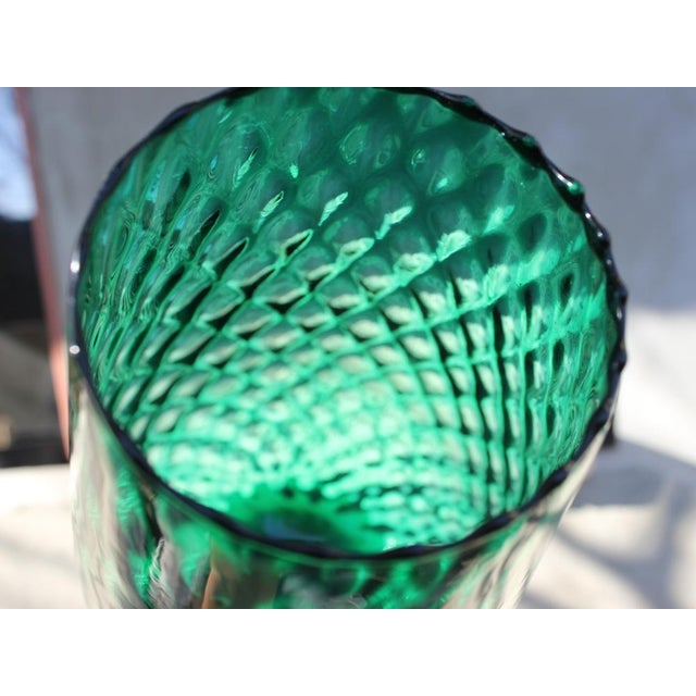 1960s Vintage Green Hand-Blown Art Glass Vase with Textured Surface and Pedestal Base, 1960s For Sale - Image 5 of 13
