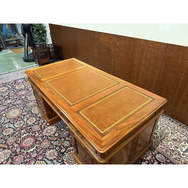 Large English Desk with Brown Leather For Sale - Image 18 of 18