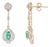 Geometric Style Oval Emerald & Diamond Halo Drop Earrings in 14k Yellow Gold- A Pair For Sale