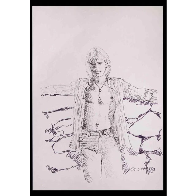 Portrait of a boy is an original drawing in pen realized by Anthony Roaland in 1981. Hand-signed and dated by the artist...
