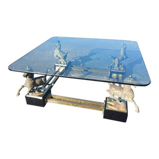 1970s Chinese Bronze Flying Horse of Gansu Coffee Table Attributed to Maison Charles For Sale