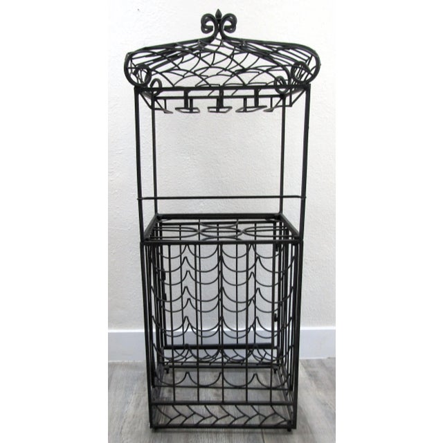 1980s 1980s Spanish Revival Vintage Black Wrought Iron Cage Shape 20 Bottle Wine Rack For Sale - Image 5 of 11