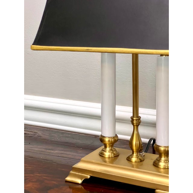 Late 20th Century Small Brass Twin Candle Bouillotte Style Lamp With Black Parchment Shade For Sale - Image 11 of 17