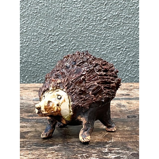 Vintage Textured Ceramic Hedgehog Sculpture For Sale - Image 4 of 14