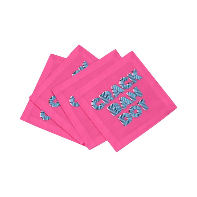 2020s Mahjong Crack Bam Dot Hybiscus Powder Cotton Sateen Cocktail Napkins, Set of 4 For Sale - Image 5 of 5