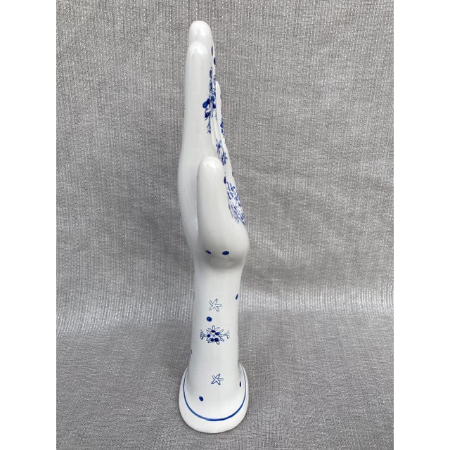 1980s Vintage Hand Painted Blue and White Porcelain Hand Form For Sale In New York - Image 6 of 10