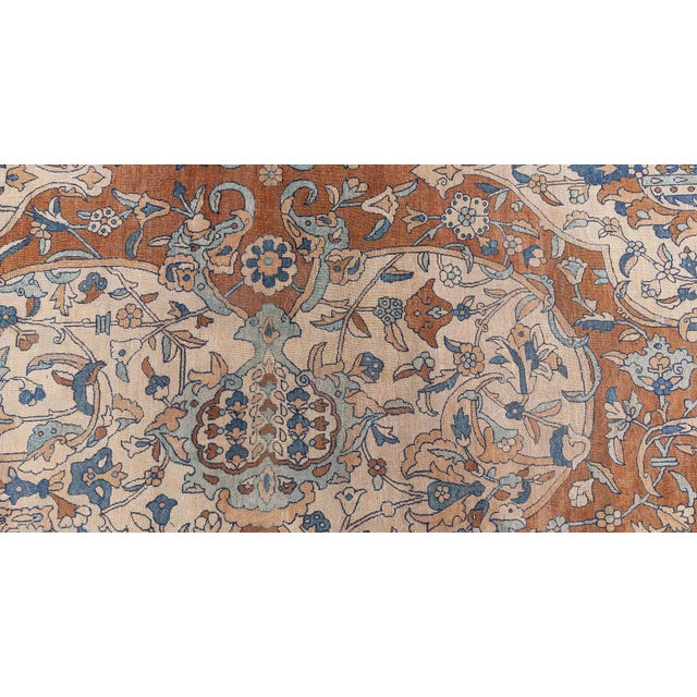 1900s Persian Kirman Brown, Beige and Blue Handmade Wool Rug For Sale - Image 4 of 10
