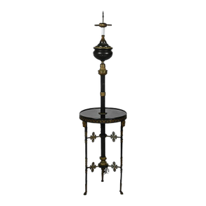 Neoclassical Revival Black and Gilt Bronze Lamp With Integrated Table, 1920s–1940s