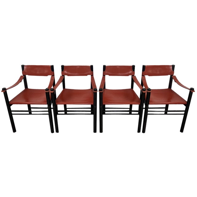 Mid-Century Ibisco Leather Armchairs, Italy, 1960s, Set of 4 For Sale