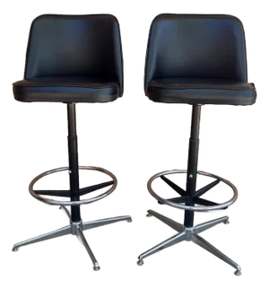 Pair of Vintage Mid-Century Modern Swivel Barstools by Kofabco — Black Vinyl & Chrome, Circa 1960s