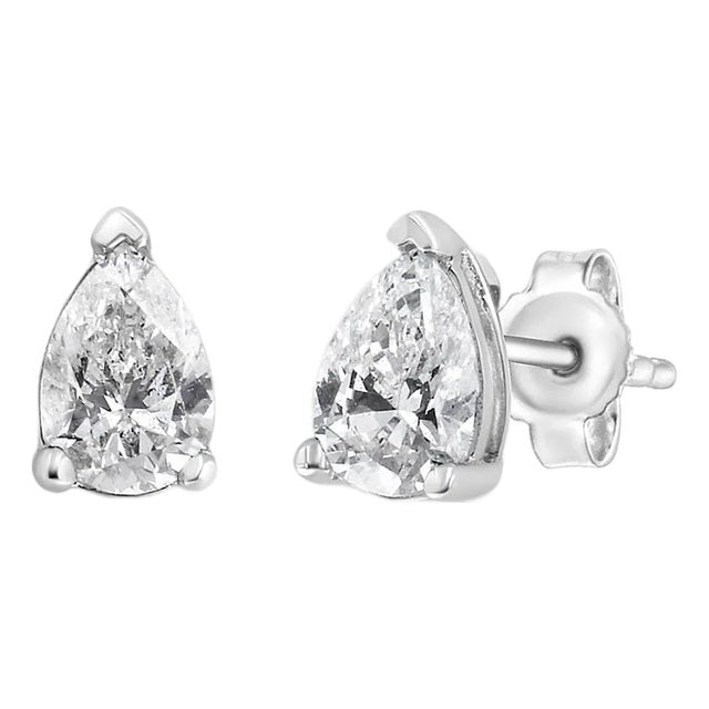 14K White Gold 3/4 Cttw Pear Shape Solitaire Lab Grown Diamond Stud Earrings (F-G Color, VS2-SI1 Clarity) For Sale
