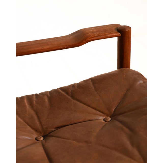 Scandinavian Leather Armchairs with Ottoman, 1960s, Set of 3 For Sale - Image 10 of 15