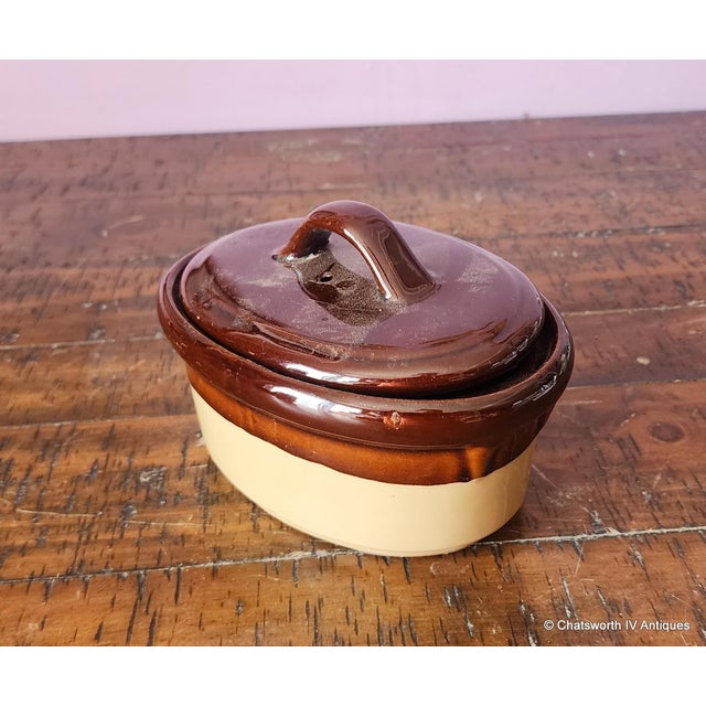 Vintage Stoneware Small Lidded Casserole Covered Oval Bowl ~ Dish, 1980s For Sale - Image 4 of 9