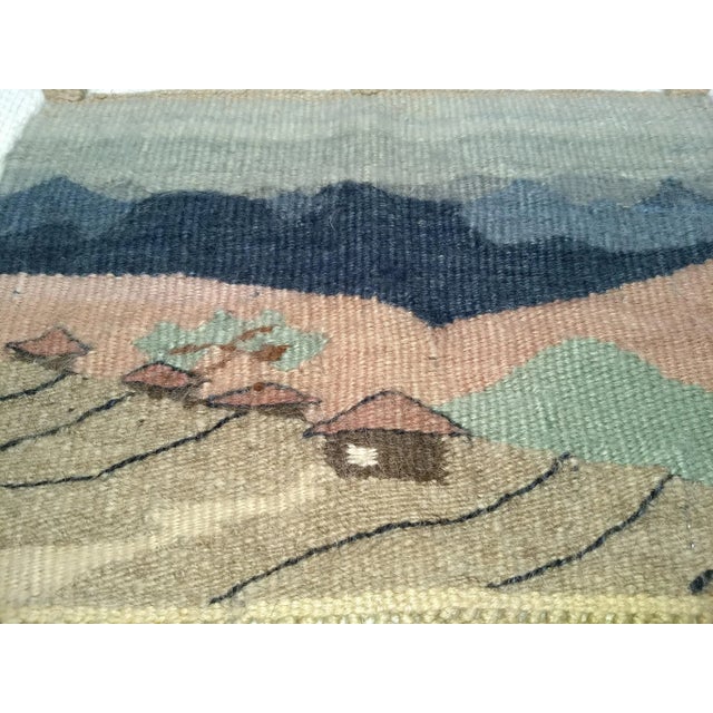 Brown Vintage Hand Woven African Tapestry Depicting Village and Mountain Landscape For Sale - Image 8 of 9