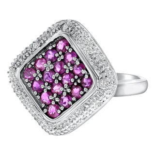 Ruby & Diamond Pave Cocktail Ring 1.15cttw 14K White Gold, Size 8 For Sale