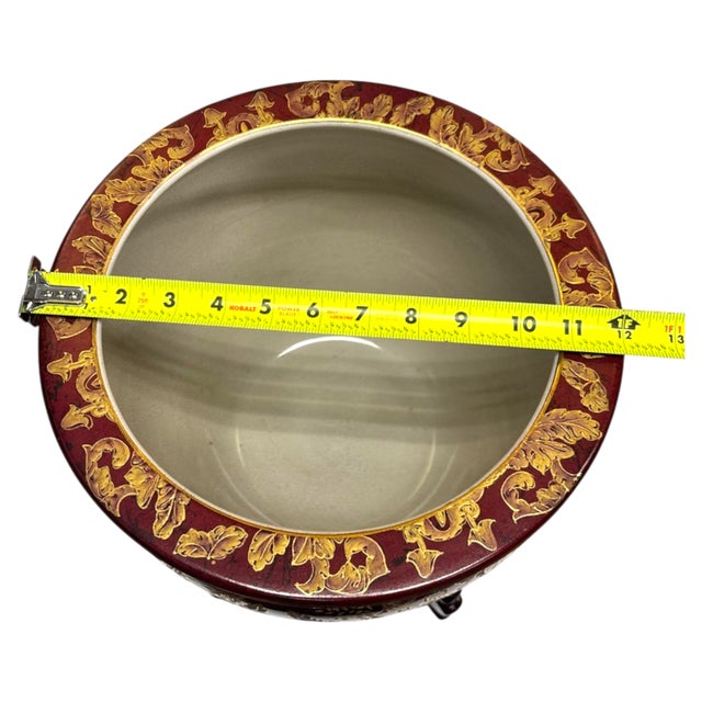Mid- Century Ceramic Chinese Fish Bowl Planter With Stand For Sale - Image 9 of 10