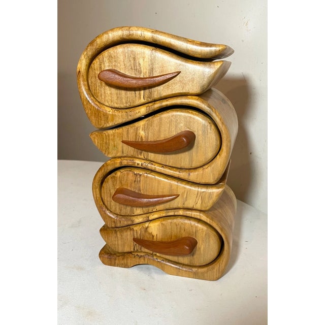 1990s Quality Original Handmade Carved Wood George Rogers Bandsaw Jewelry Box Teardrop For Sale - Image 4 of 12