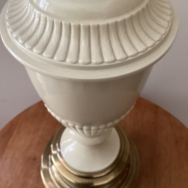 Vintage Rare Ethan Allen Art Deco Brass and Enamel Urn Table Lamp Footed Base For Sale - Image 9 of 12
