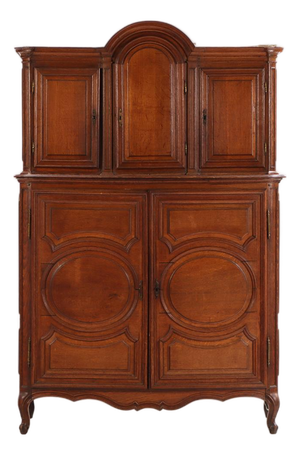 French Provincial Two-Piece Oak Cabinet, C 1880