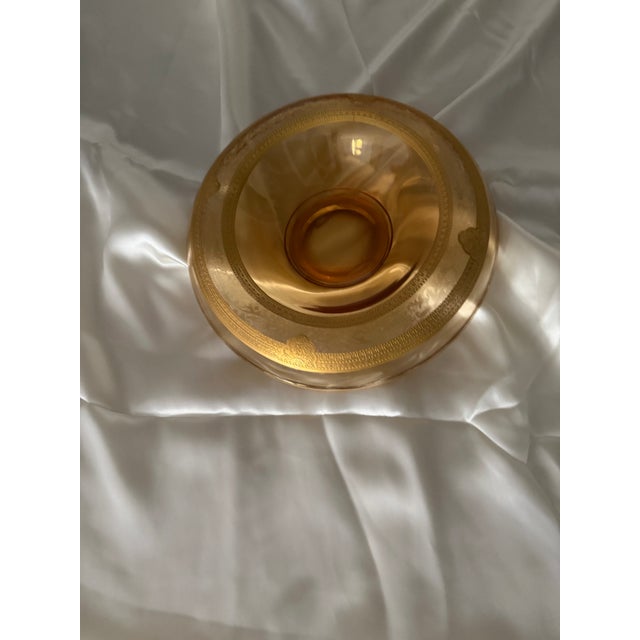 1930s Vintage Amber Glass Serving Bowl With Intricate Gold Gilt Decoration For Sale - Image 5 of 6