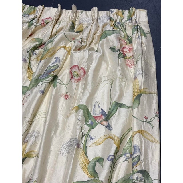 French Country Vintage Custom Pinch Pleat Brunschwig & Fils Fabric Floral Drapes- 2 Panels For Sale - Image 3 of 12
