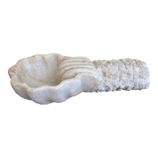 19th-Century Italian Carved Marble Shell Church Font For Sale