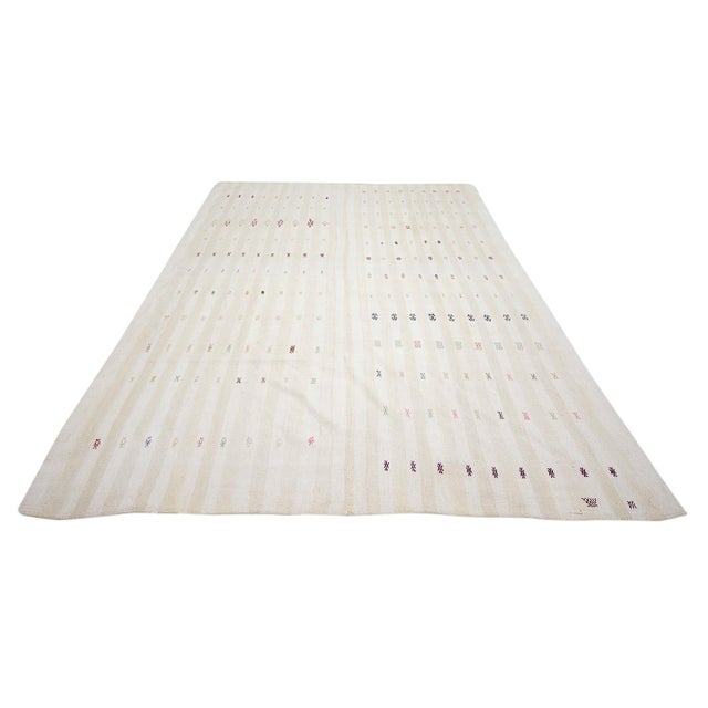 Handwoven vintage modern kilim rug from Adana region of Turkey. Approximately 55-65 years old. In very good condition.