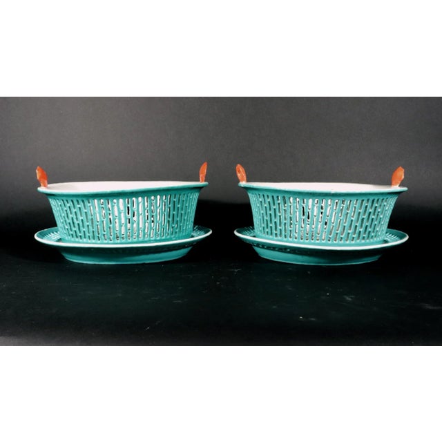 Chinese Export Porcelain Turquoise Openwork Fruit Baskets & Stands, Circa 1785 The Chinese Export porcelain openwork fruit...