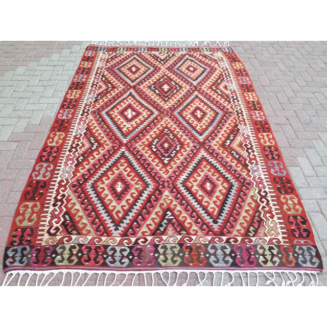 Mid 20th Century Classical Turkish Handwoven Geometric Design Boho Area Kilim Rugs For Sale - Image 9 of 9