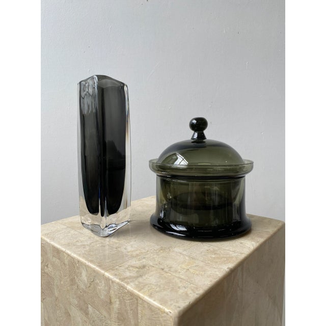 Vintage 3-Piece Smoke Glass Lidded Vessel, Circa 1960s For Sale - Image 10 of 10