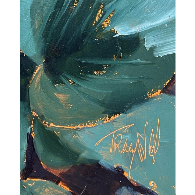 Contemporary Hosta Party by Tracy Wall | Oil on Panel Painting of green hosta leaves in a garden setting For Sale - Image 3 of 4