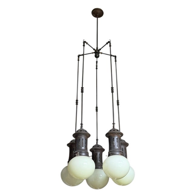 Metal Late 20th Century American Five-Arm Chandelier For Sale - Image 7 of 13