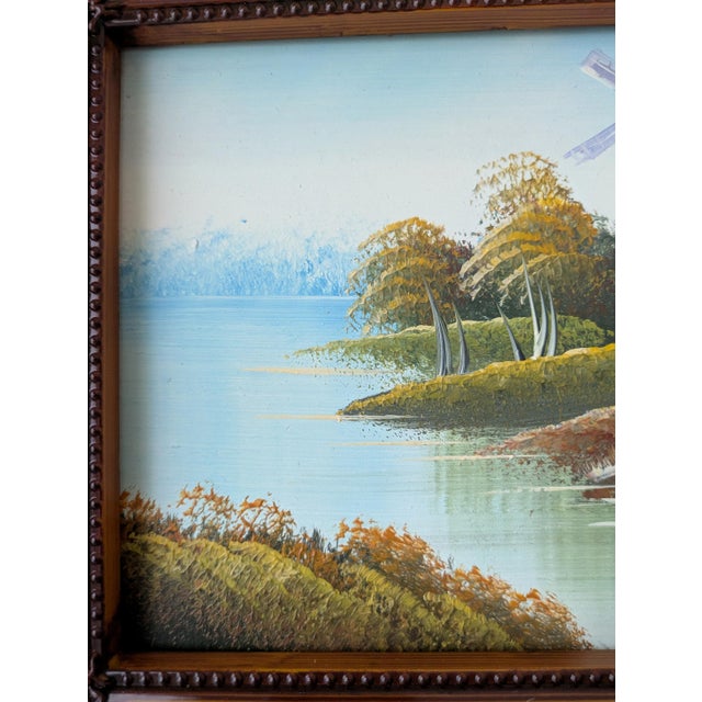 Textile Mid Century Oil Painting Framed For Sale - Image 7 of 10