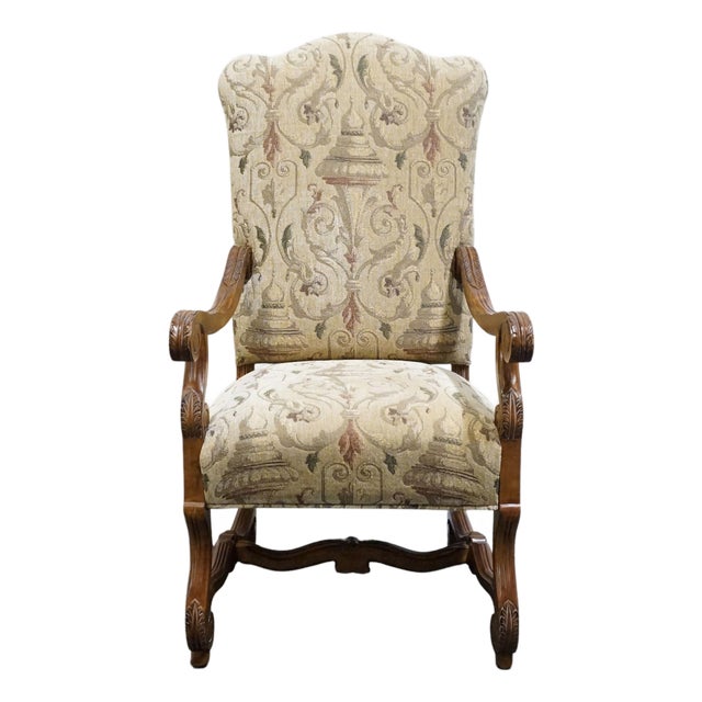 Century Furniture Rustic Old World Transitional Upholstered Dining / Accent Lounge Arm Chair For Sale