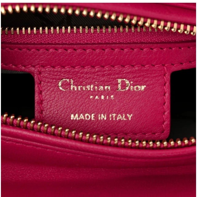 Christian Dior Lady Dior Large Lambskin Hot Pink / Fuschia Handbag, Excellent For Sale - Image 12 of 18