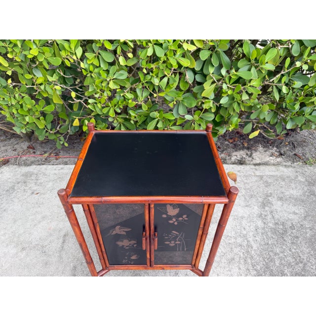 Vintage Palecek Hand-Painted Bamboo Accent Cabinet With Grasscloth Panels For Sale - Image 11 of 13