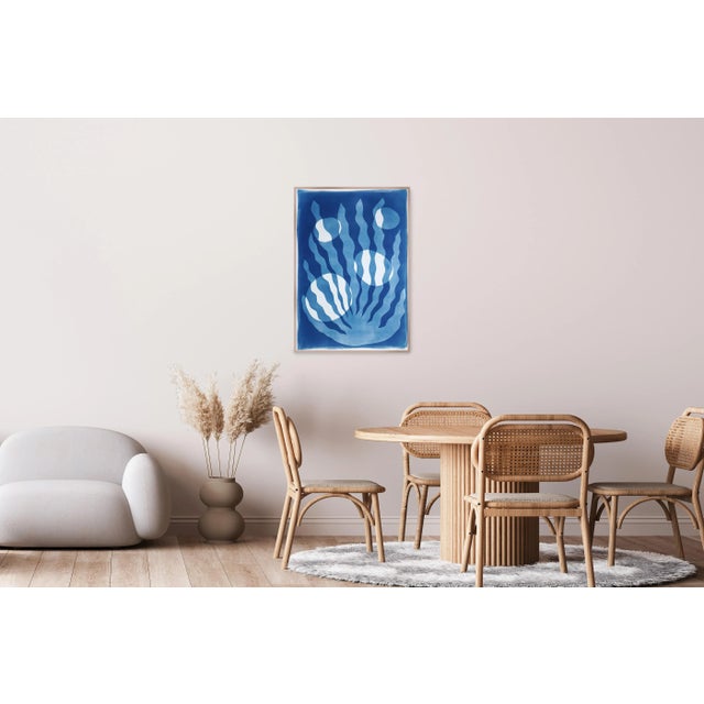 This is an exclusive handprinted unique cyanotype that takes its inspiration from the mid-century modern shapes and the...