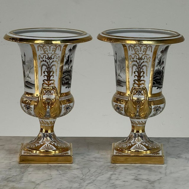Pair Antique Ritzenhoff & Breker Neoclassical Porcelain Mantel Vases For Sale - Image 4 of 18