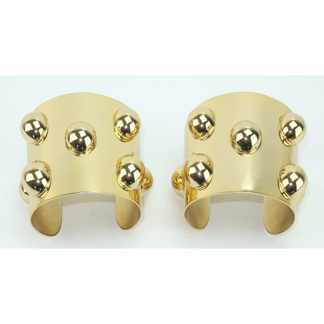 1960s Pair Napier Gold Tone Metal Knob Cuff Bracelets, 1960's For Sale - Image 5 of 14
