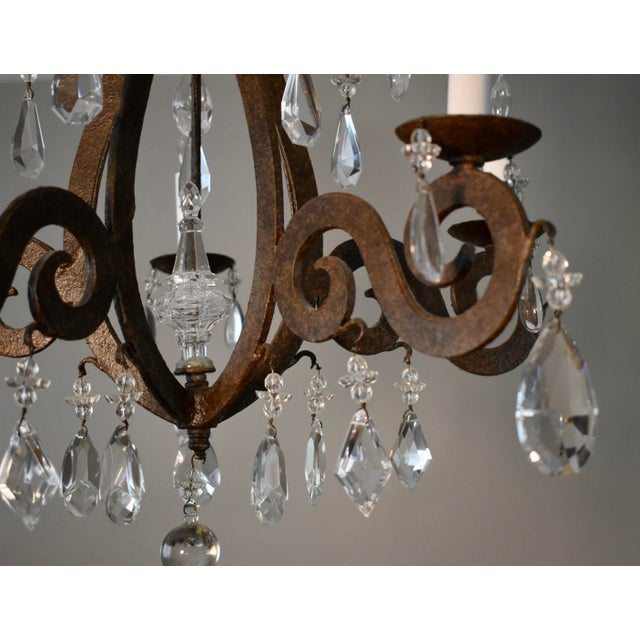 Metal French Style Iron and Crystal Scrolled Arm Chandelier For Sale - Image 7 of 13